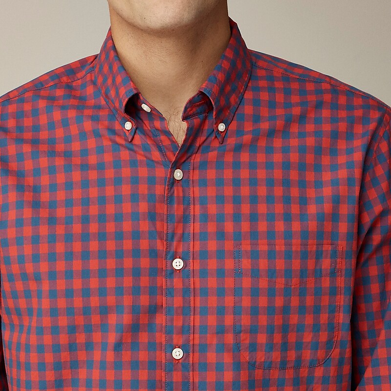 J.Crew Secret Wash cotton poplin shirt Bleecker Gingham Navy R Online | 02GNSMVLU
