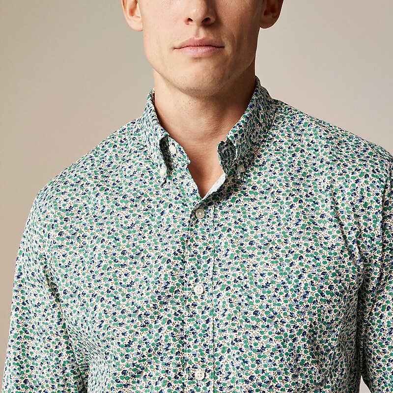 J.Crew Secret Wash cotton poplin shirt Ellis Ditsy Ivory Green Sale | 20DIFMZEG