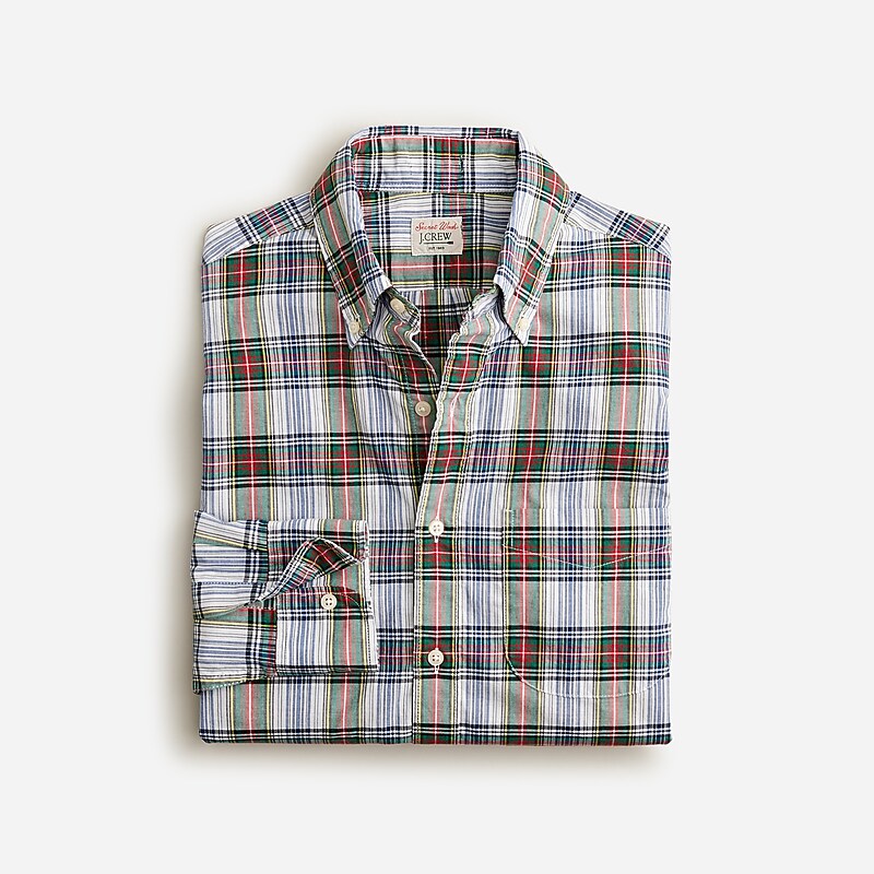 J.Crew Secret Wash cotton poplin shirt Elton Plaid White Multi Factory Promo | 62ITGKRWC