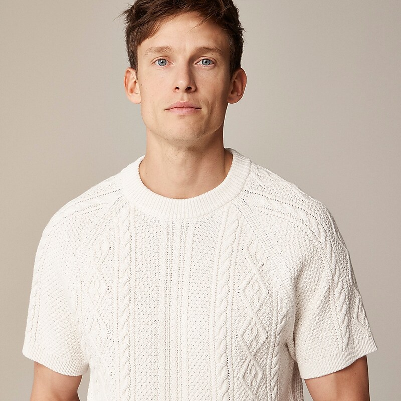 J.Crew Short-sleeve cotton cable-knit sweater White Online | 08OZGSPJK