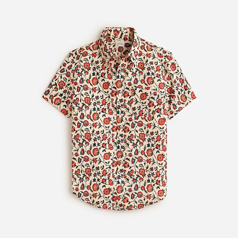 J.Crew Short-sleeve cotton-linen blend shirt in print Bramble Floral Khaki Ru Outlet | 91CZUQDOI