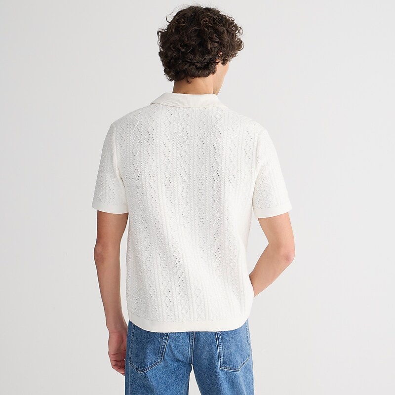J.Crew Short-sleeve heritage cotton pointelle-stitch sweater-polo Sea Salt Online | 07EYFHUGO