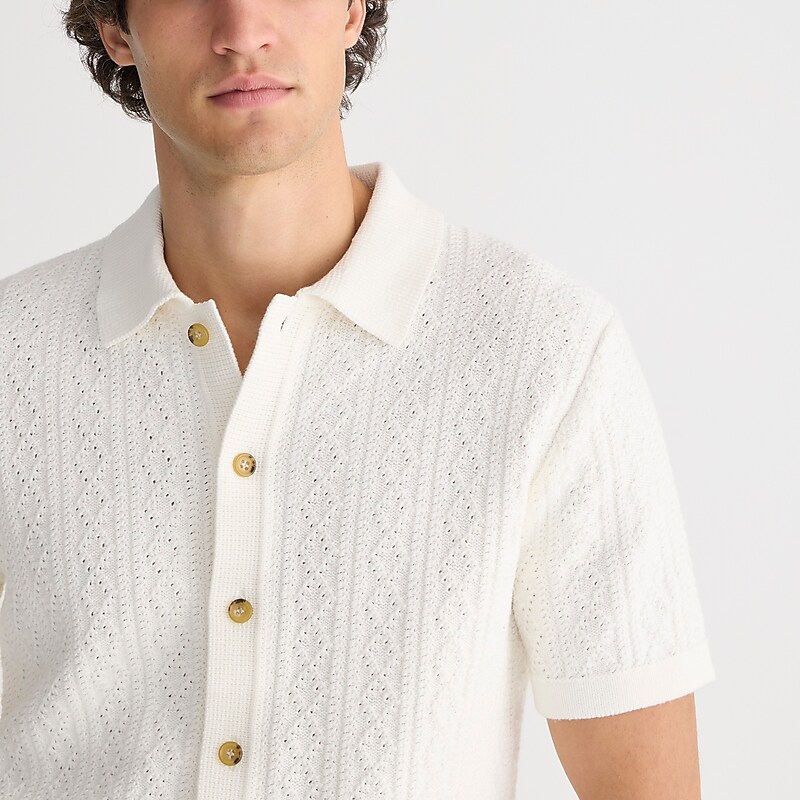 J.Crew Short-sleeve heritage cotton pointelle-stitch sweater-polo Sea Salt Online | 07EYFHUGO
