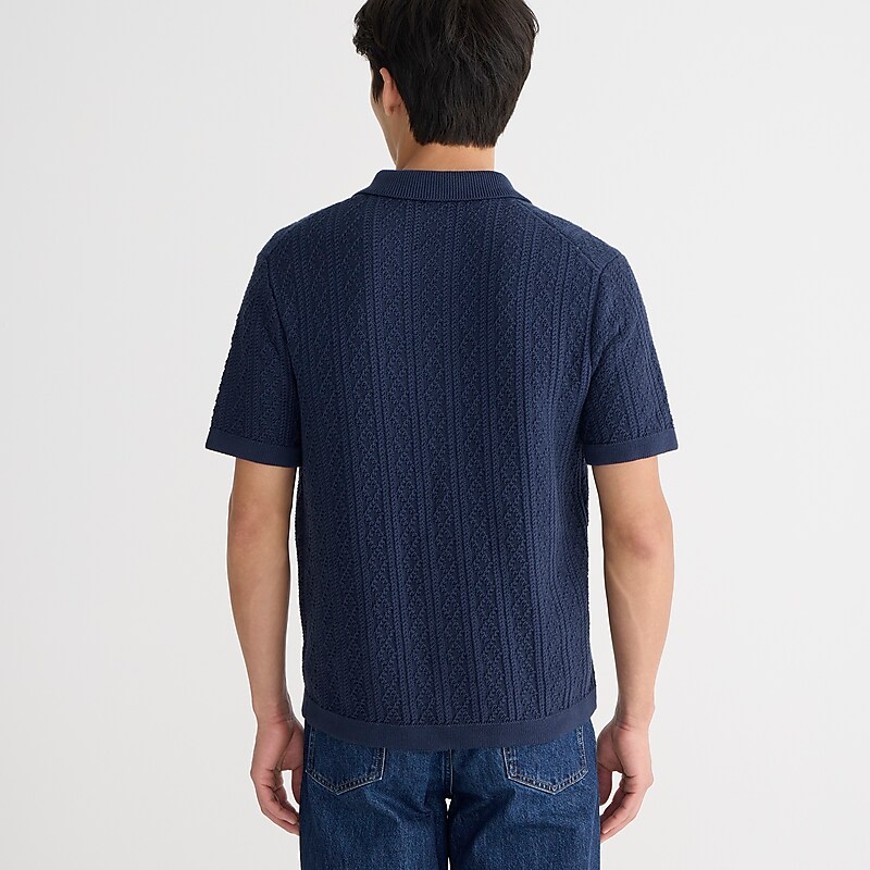 J.Crew Short-sleeve heritage cotton pointelle-stitch sweater-polo Navy Online | 08CJFRKYA