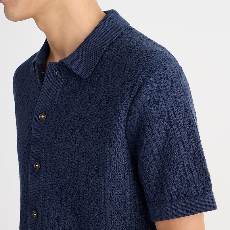 J.Crew Short-sleeve heritage cotton pointelle-stitch sweater-polo Navy Online | 08CJFRKYA