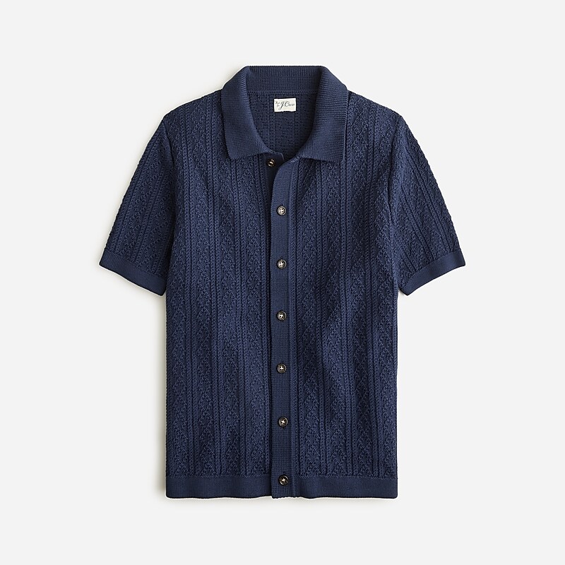 J.Crew Short-sleeve heritage cotton pointelle-stitch sweater-polo Navy Online | 08CJFRKYA