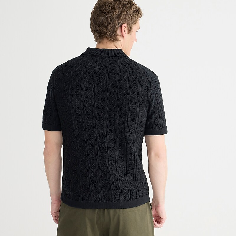 J.Crew Short-sleeve heritage cotton pointelle-stitch sweater-polo Black Outlet | 93LRJWEMU