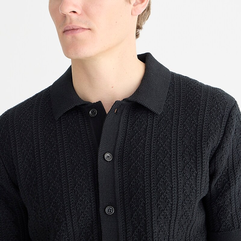 J.Crew Short-sleeve heritage cotton pointelle-stitch sweater-polo Black Outlet | 93LRJWEMU