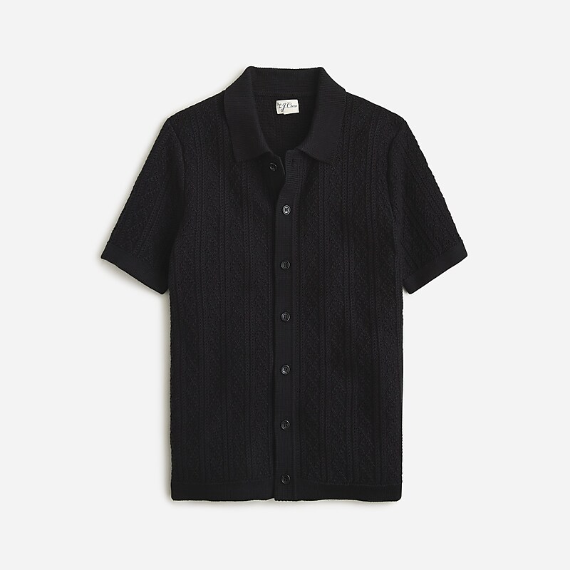 J.Crew Short-sleeve heritage cotton pointelle-stitch sweater-polo Black Outlet | 93LRJWEMU