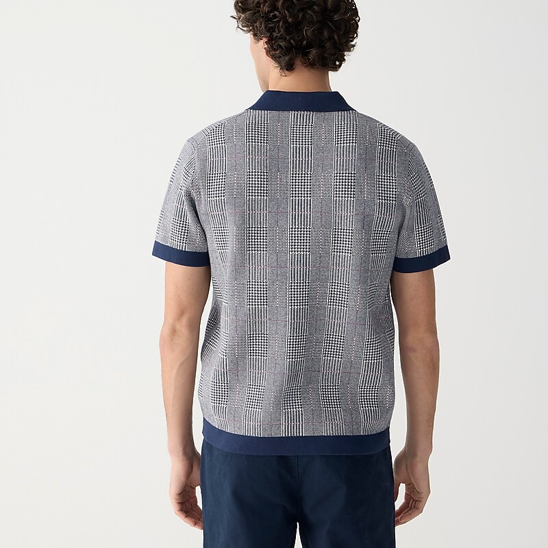 J.Crew Short-sleeve heritage cotton sweater-polo in windowpane jacquard Darkest Indigo Mauve Pi Sale | 24AEXBYHD
