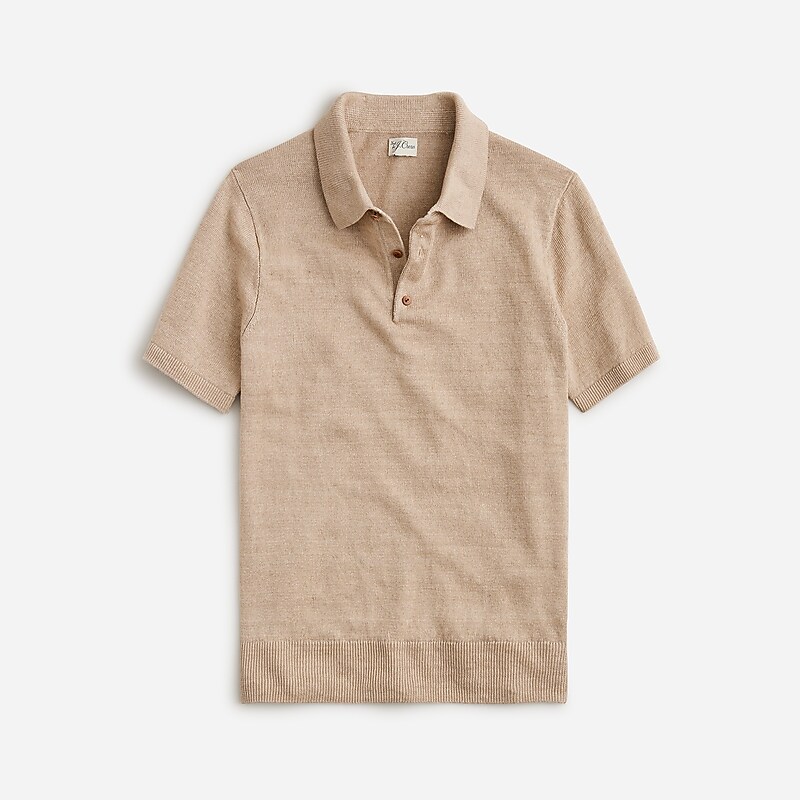 J.Crew Short-sleeve linen sweater-polo Hthr Wheat Sale | 24CMAZRXY