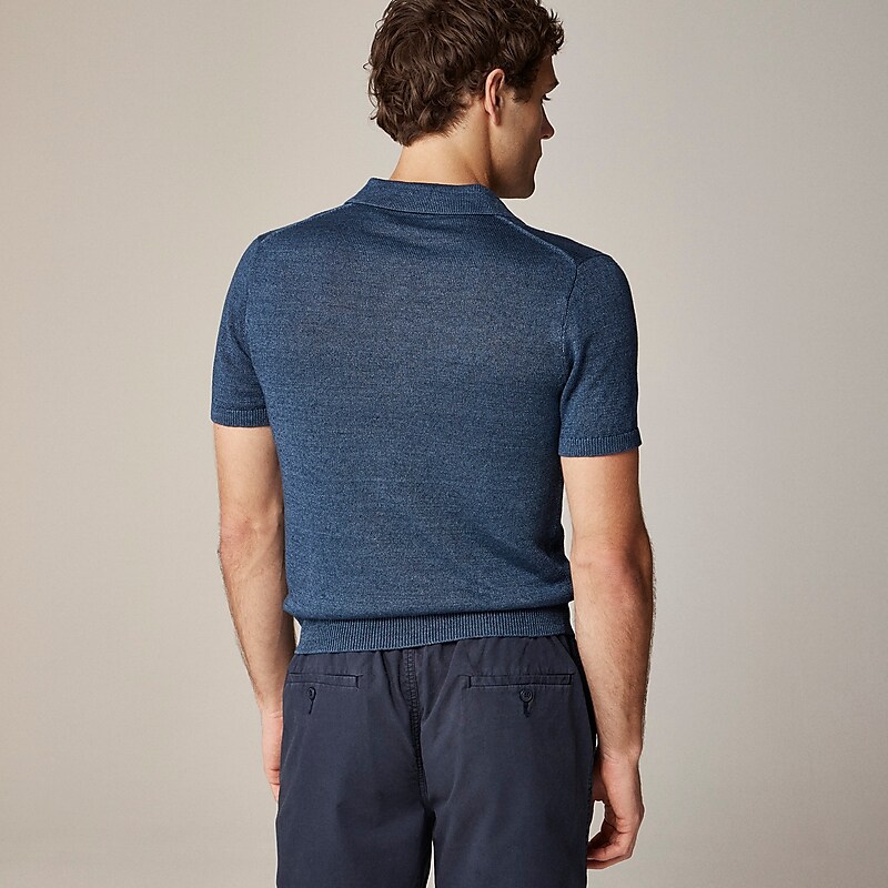 J.Crew Short-sleeve linen sweater-polo Navy Factory Promo | 69TFOUAIK