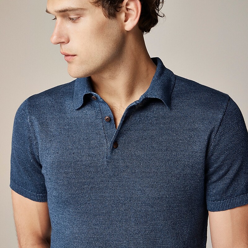 J.Crew Short-sleeve linen sweater-polo Navy Factory Promo | 69TFOUAIK