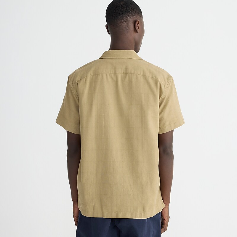 J.Crew Short-sleeve textured cotton camp-collar shirt Khaki Clearance | 35YADEJWT