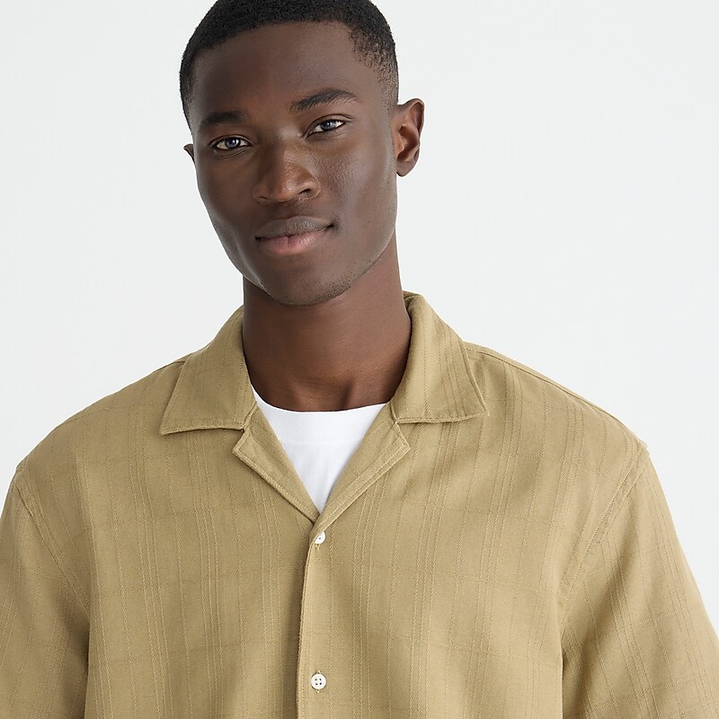 J.Crew Short-sleeve textured cotton camp-collar shirt Khaki Clearance | 35YADEJWT