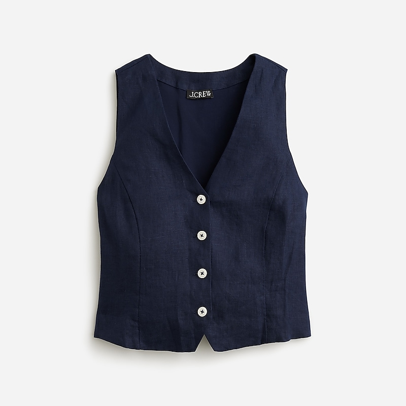 J.Crew Slim-fit linen vest Navy Factory Promo | 63CERQPKM