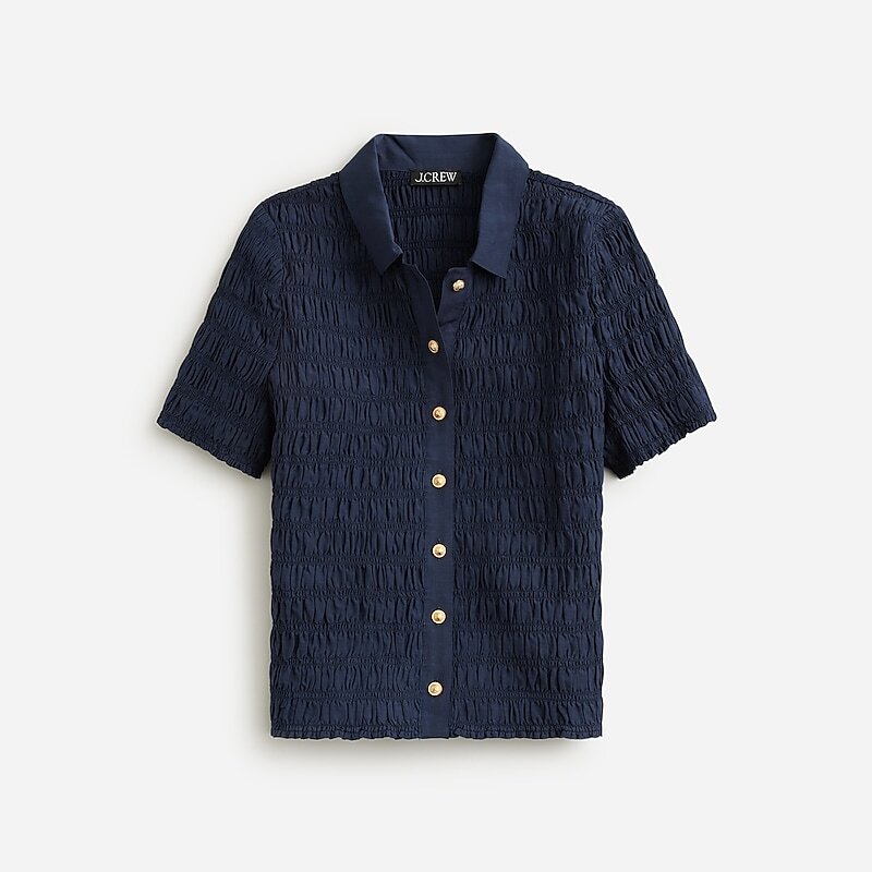 J.Crew Smocked button-up shirt in Liberty® Eliza\'s Red fabric Navy Online | 81BNDWESX