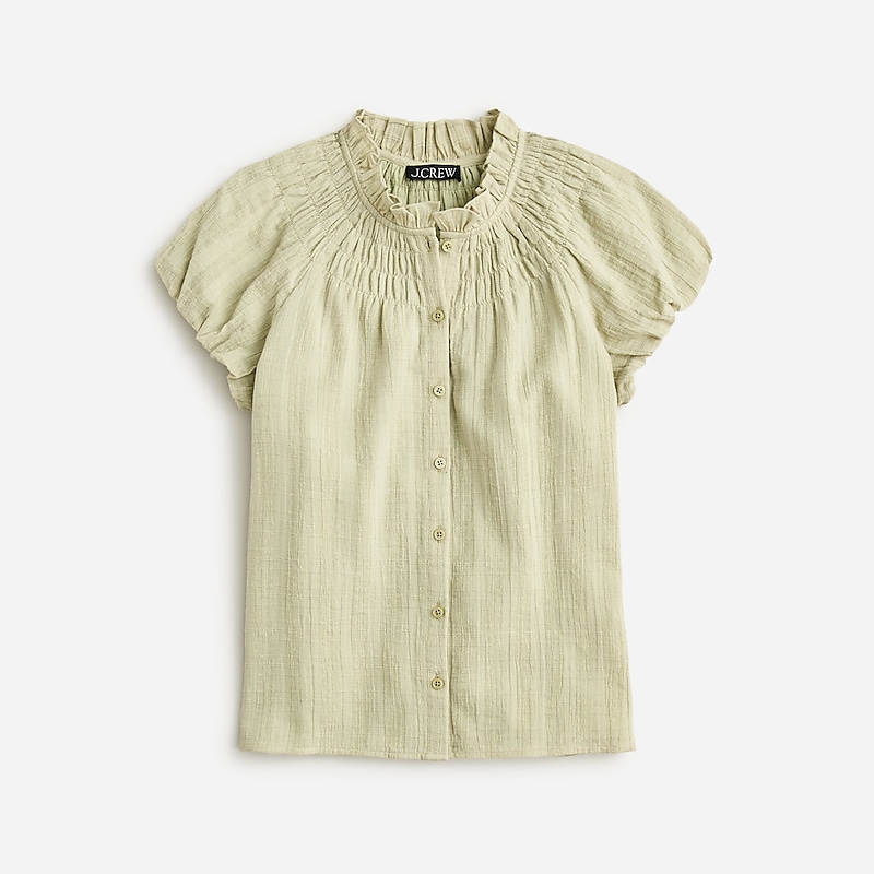 J.Crew Smocked-neck top in textured gauze Pale Surplus Outlet Online | 74HJTAPKF