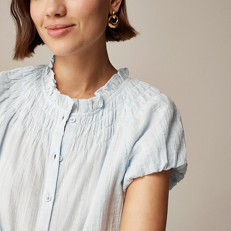 J.Crew Smocked-neck top in textured gauze Fresh Air Clearance | 43GQXLDWJ