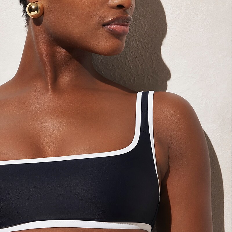 J.Crew Squareneck bikini top with contrast trim Navy Online | 87XYLHZBE