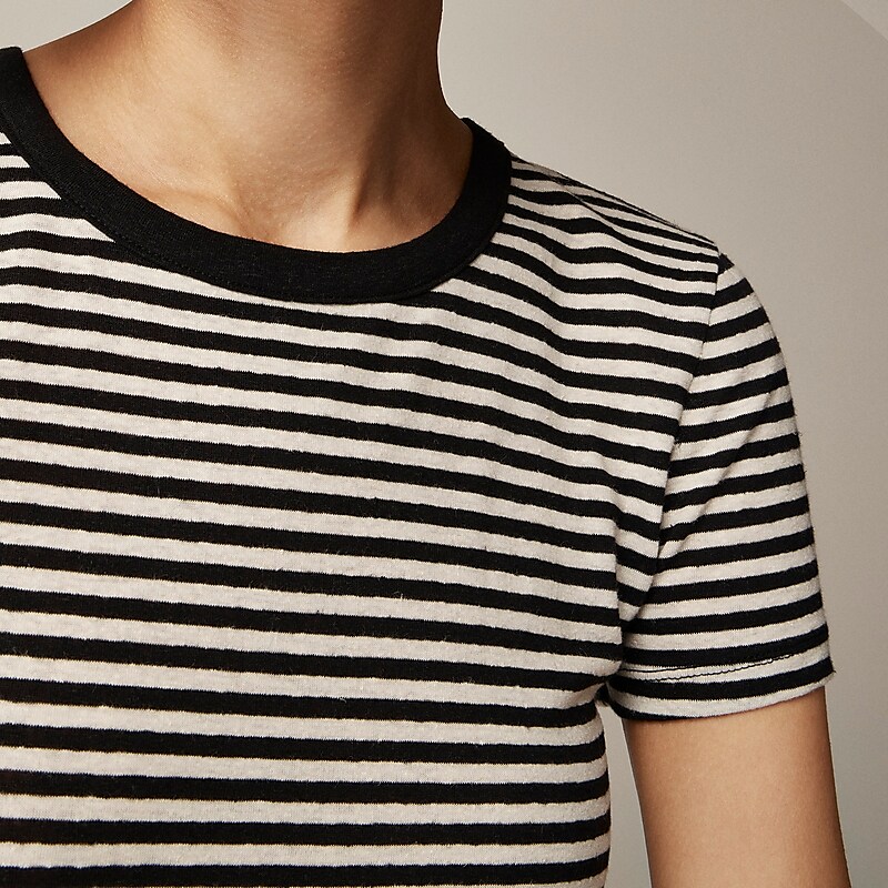 J.Crew Stretch linen-blend crewneck T-shirt Jade Stripe Black Natur Sale | 29KSEMOXI