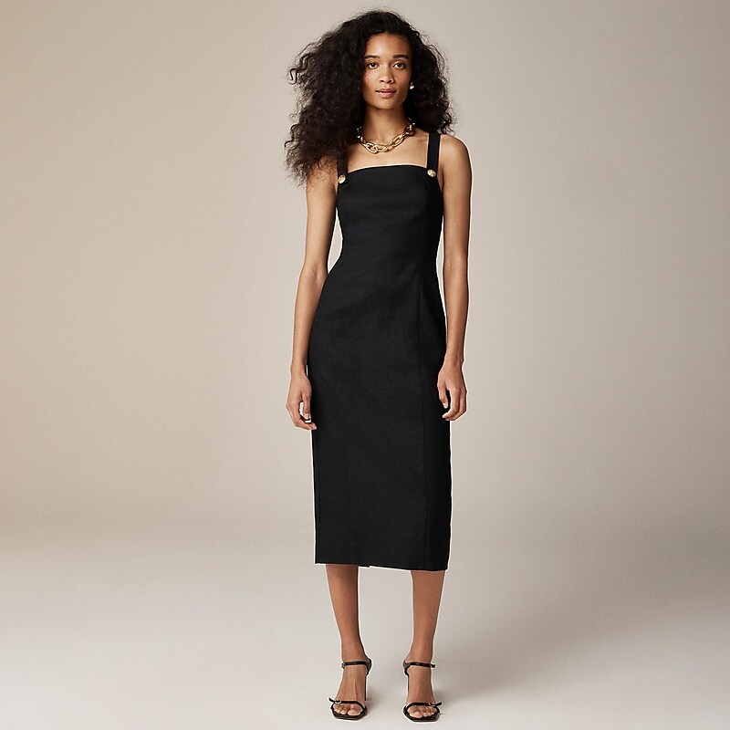 J.Crew Stretch linen-blend sheath dress Black Online | 86YHBGSND