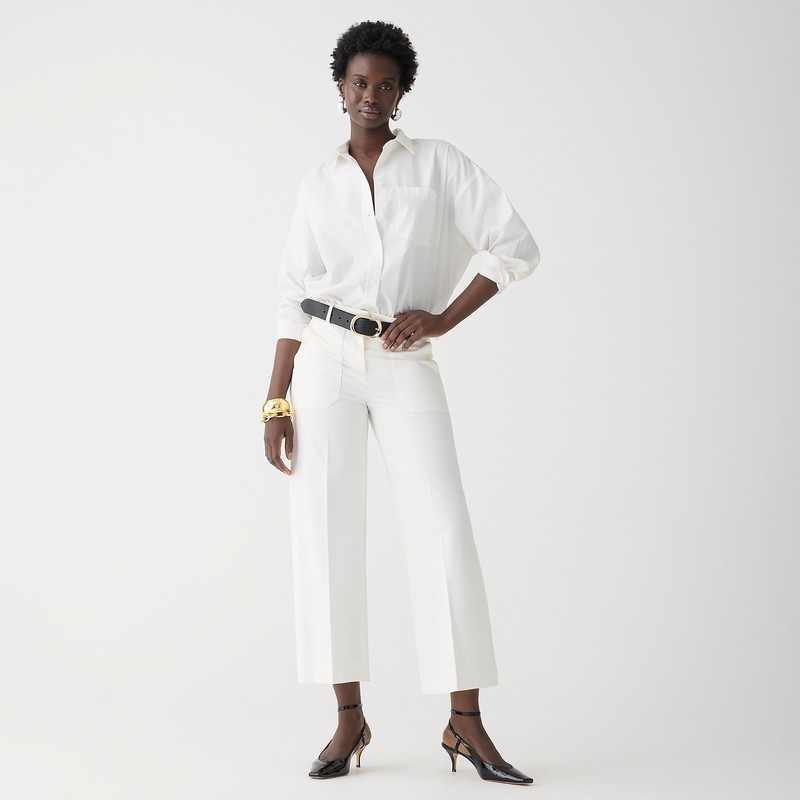 J.Crew Sydney wide-leg pant in bi-stretch cotton blend Ivory Online | 08DOZNRYH