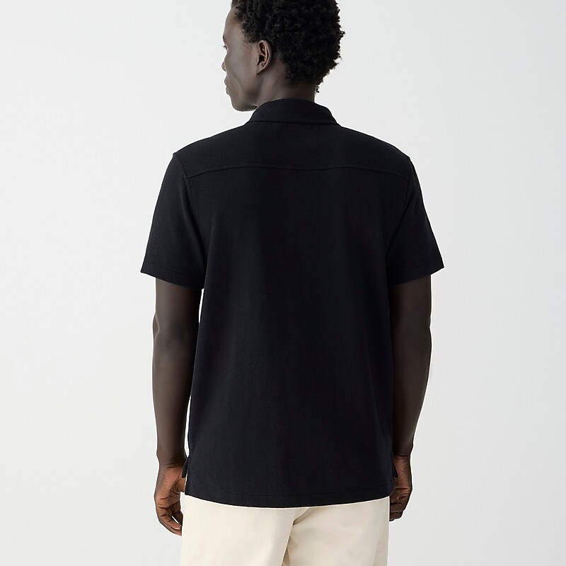 J.Crew Textured camp-collar sweater-tee in stripe Black Sale | 26NGFHRCS
