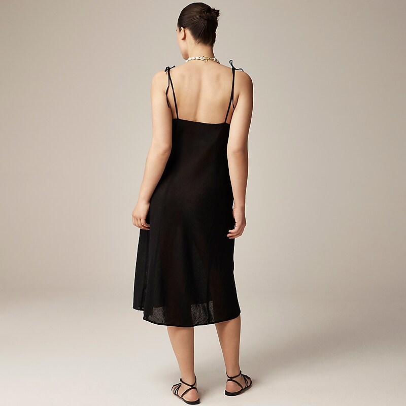 J.Crew Tie-shoulder slip dress in featherweight linen blend Black Online | 08QWBVYPU