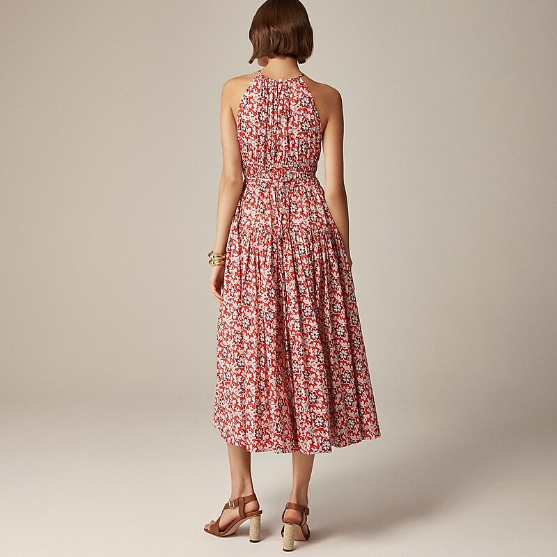 J.Crew Tie-waist halter dress Vintage Red Floral Outlet Online | 73XELSYFH