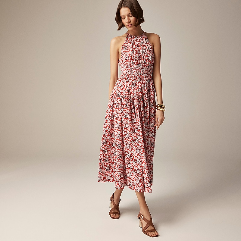 J.Crew Tie-waist halter dress Vintage Red Floral Outlet Online | 73XELSYFH