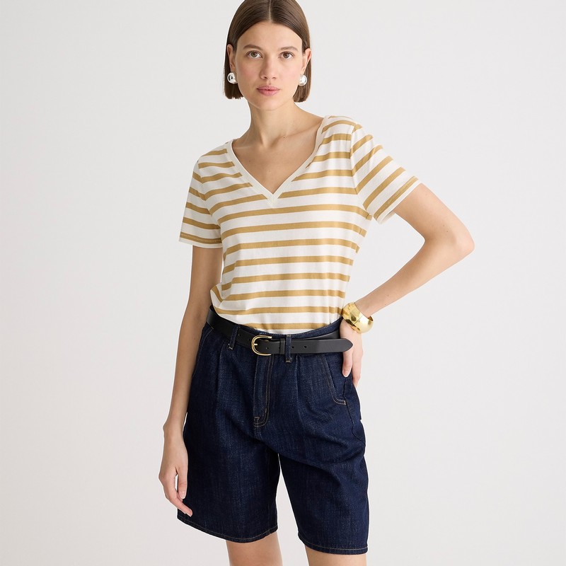 J.Crew Vintage jersey classic-fit V-neck T-shirt Carter Stripe Ivory Cam Online | 03XSOKNEG