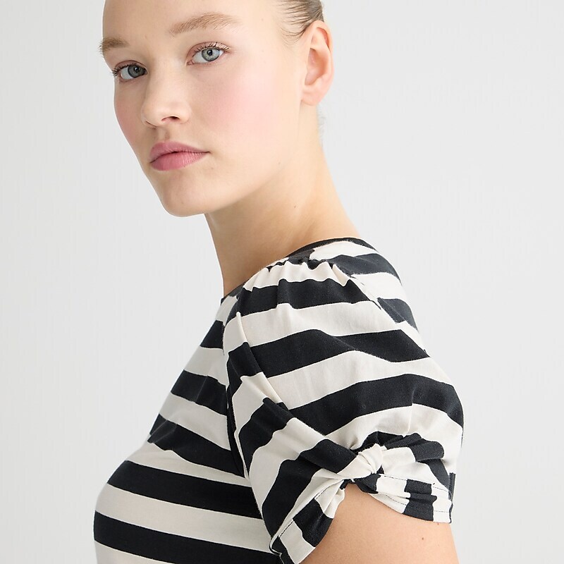 J.Crew Vintage jersey puff-sleeve T-shirt Montauk Stripe Black Na Sale | 21WKPQGZD