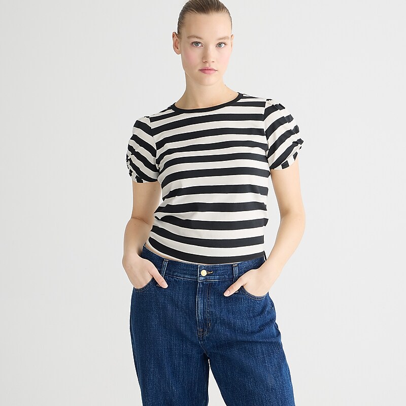 J.Crew Vintage jersey puff-sleeve T-shirt Montauk Stripe Black Na Sale | 21WKPQGZD