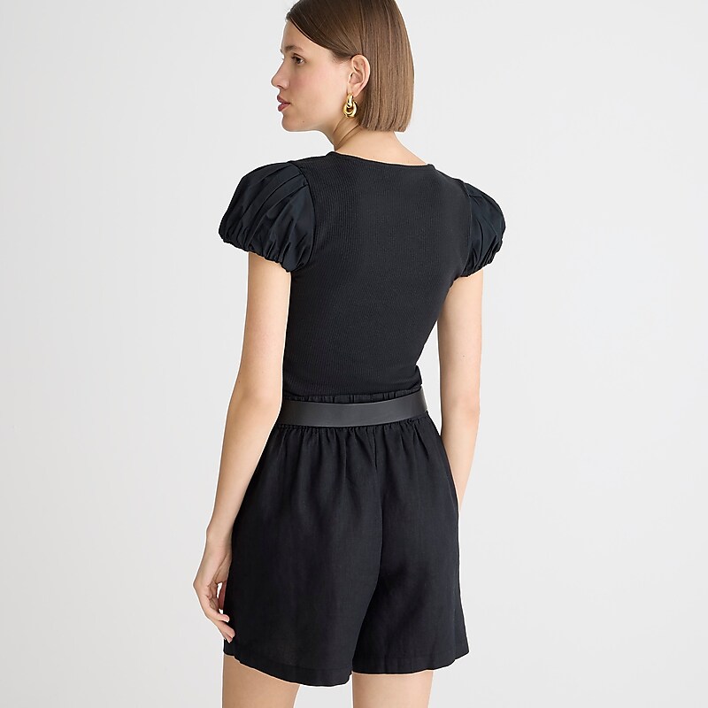J.Crew Vintage rib T-shirt with cotton poplin puff sleeves Black Online | 01HNUMQWK