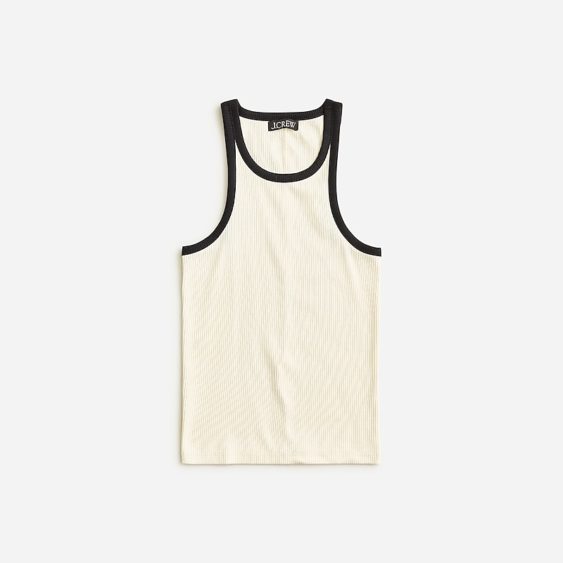 J.Crew Vintage rib high-neck cutaway tank top with contrast trim Natural With Black Tipp Factory Promo | 67KTWCSIY