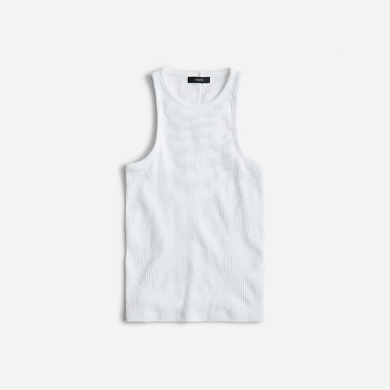 J.Crew Vintage rib high-neck cutaway tank top with contrast trim White Sale | 23QIJLDXP