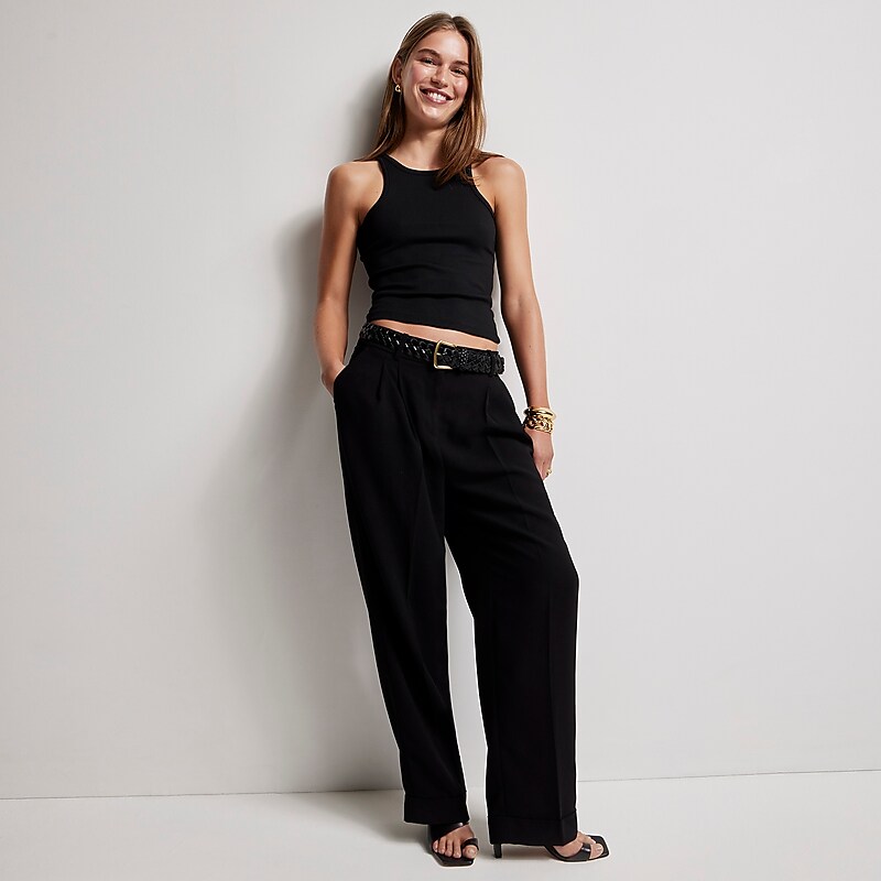 J.Crew Vintage rib high-neck cutaway tank top with contrast trim Black Factory Promo | 64RQZHCWX