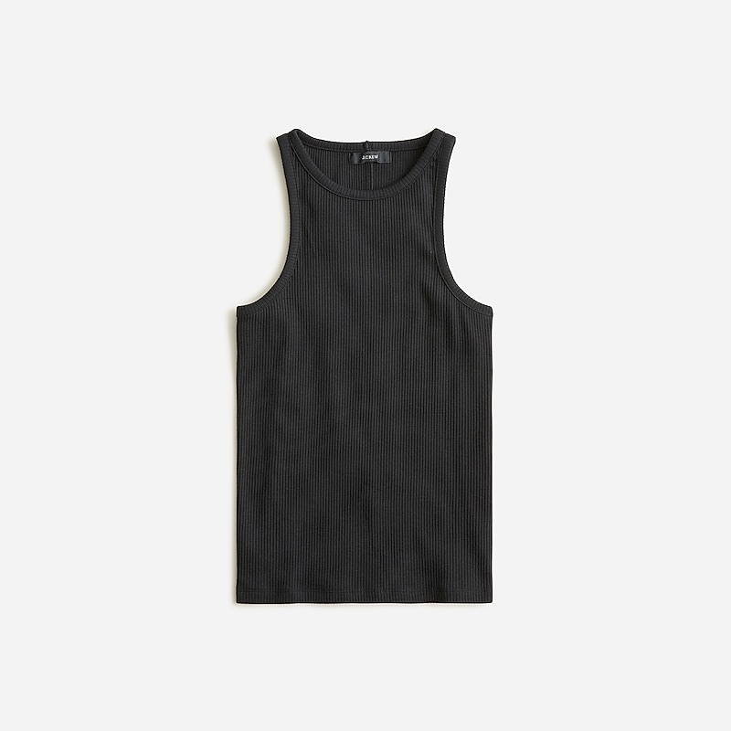 J.Crew Vintage rib high-neck cutaway tank top with contrast trim Black Factory Promo | 64RQZHCWX