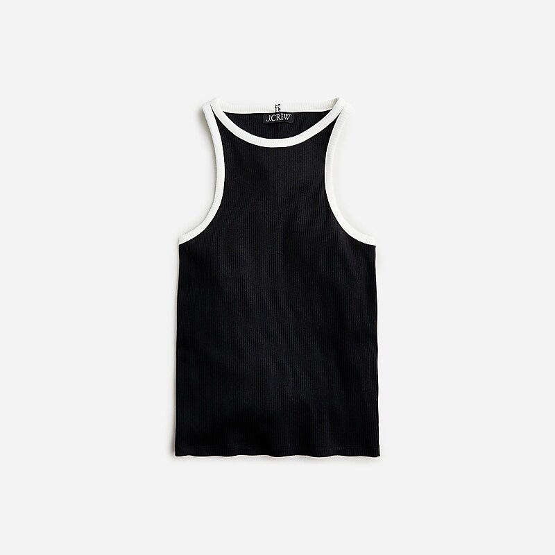 J.Crew Vintage rib high-neck cutaway tank top with contrast trim Black Ground Ivory Tip Online | 82CWOPQXD