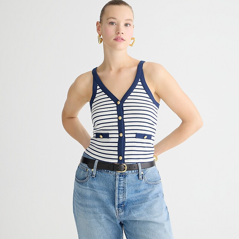 J.Crew Vintage rib lady tank top Paloma Stripe Ivory Eve Online | 02FUTLGWR