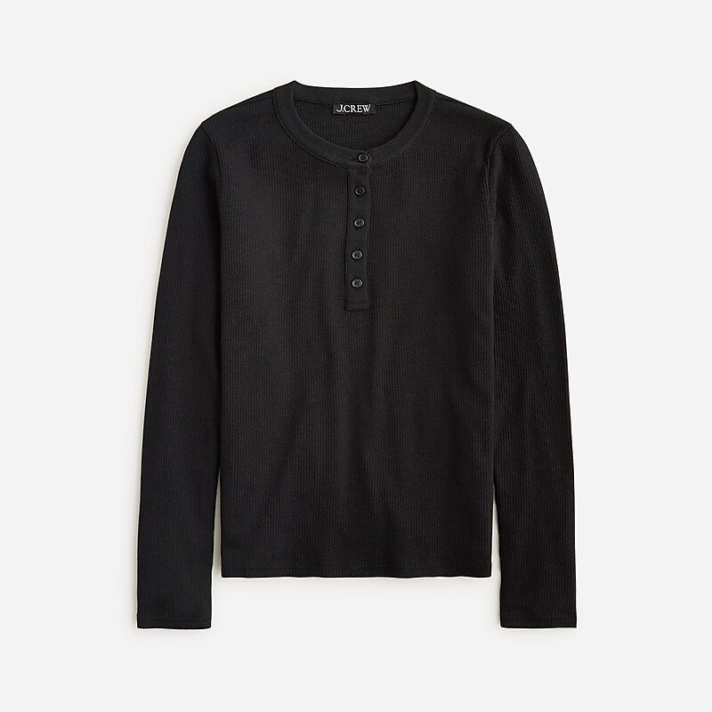 J.Crew Vintage rib long-sleeve henley T-shirt Black USA | 13HIBLSYE