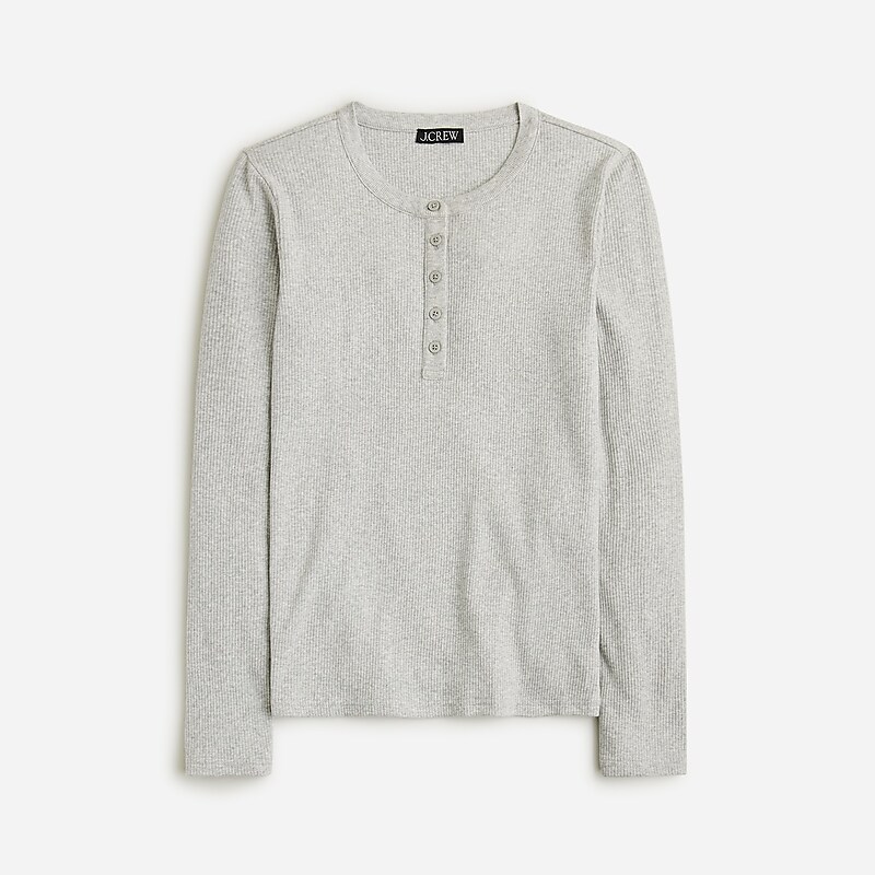 J.Crew Vintage rib long-sleeve henley T-shirt Hthr Silver Online | 81LRQUBAZ