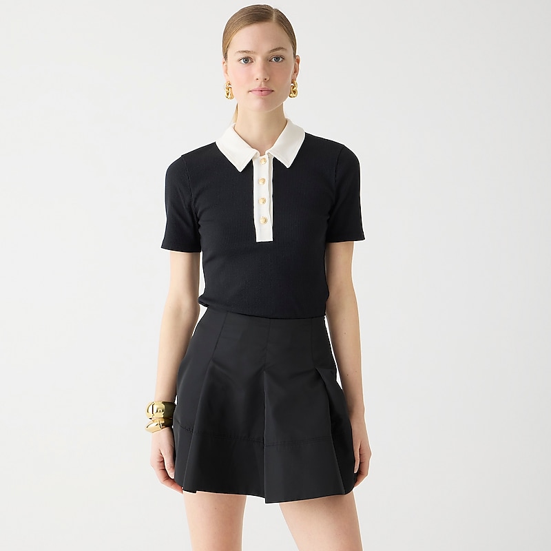 J.Crew Vintage rib polo T-shirt Black Ground Ivory Tip Factory Outlet | 50MDAIWQO