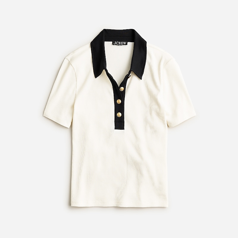 J.Crew Vintage rib polo T-shirt Ivory Ground Black Tipp Clearance | 31AYNBPCW