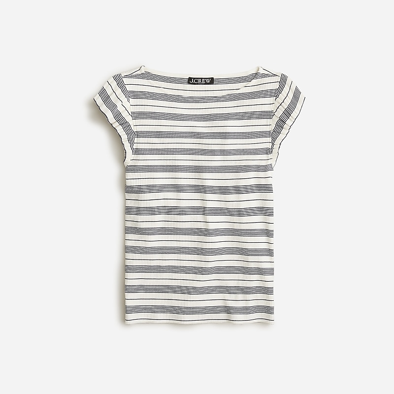 J.Crew Vintage rib ruffle boatneck tank top Glenn Ivory Navy Stripe Outlet Online | 72MAJXPEL