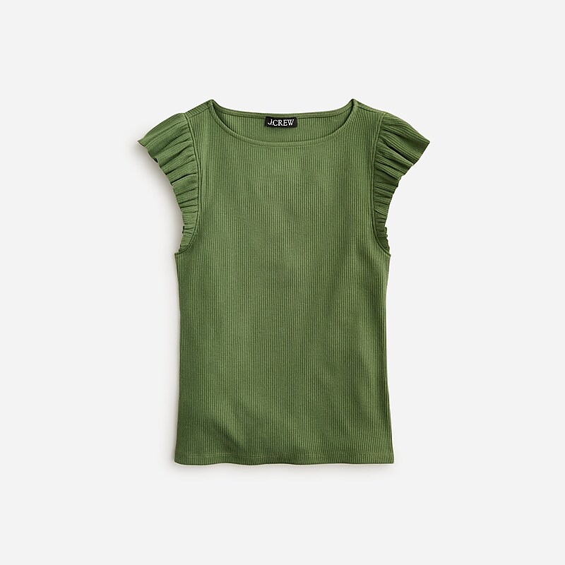 J.Crew Vintage rib ruffle boatneck tank top Utility Green Outlet | 97OQGXZHM