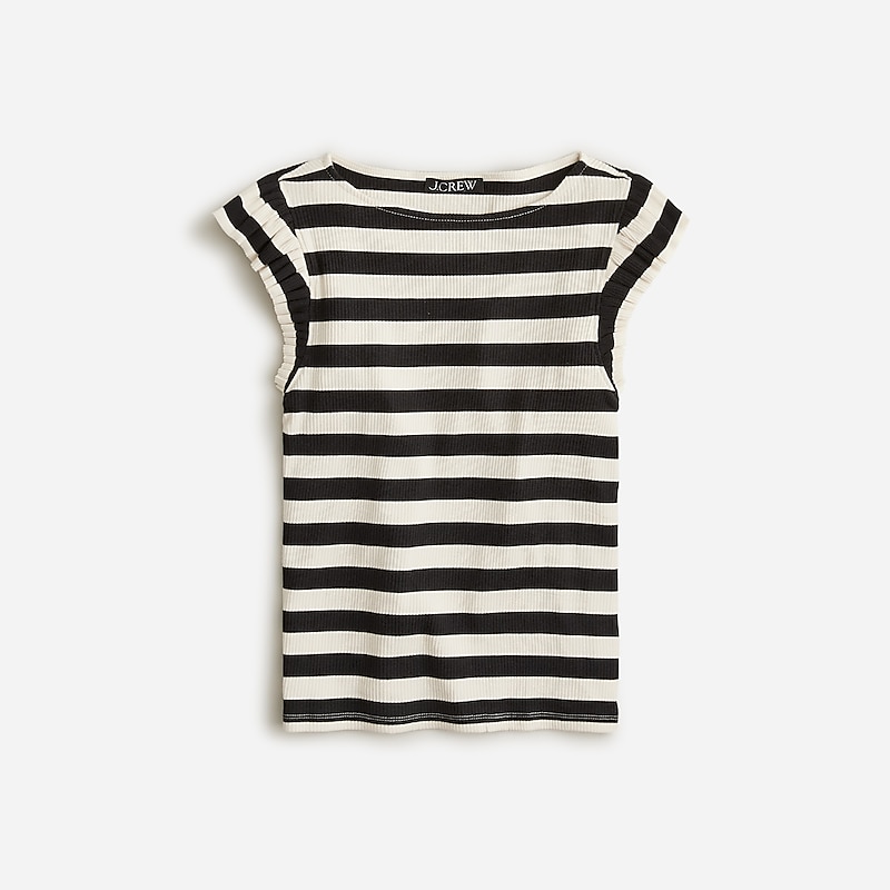 J.Crew Vintage rib ruffle boatneck tank top Montauk Stripe Black Na Outlet | 93WRUTDOQ