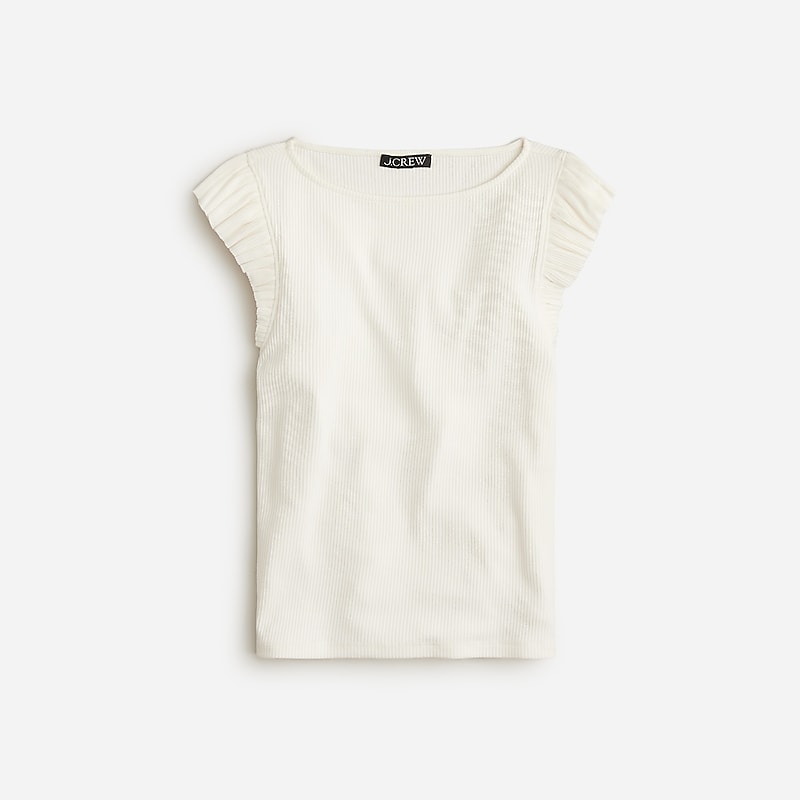 J.Crew Vintage rib ruffle boatneck tank top Ivory Outlet | 92YXKNGUV
