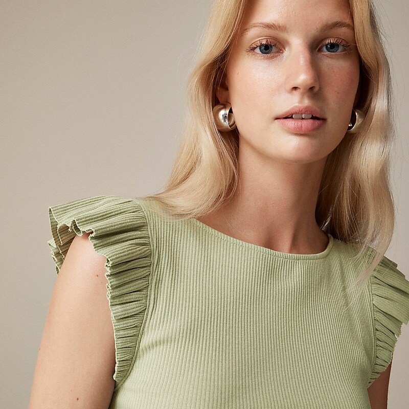 J.Crew Vintage rib ruffle boatneck tank top Pale Surplus USA | 15ITXLDMU